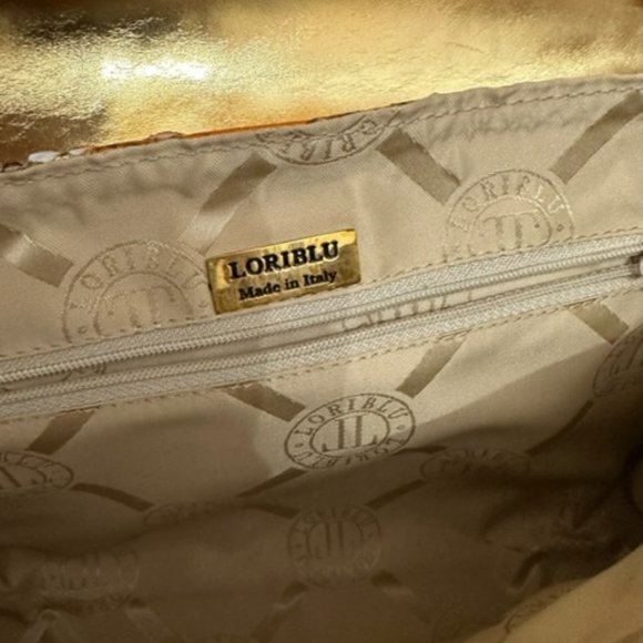 LORI BLUE VINYL CLUTCH BAG  RHINESTONED HANDLE SILK LINING - Picture 6 of 9